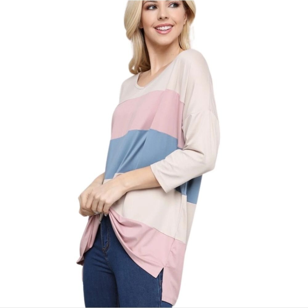 Ninexis NWT super soft poly/spandex blend stripe colorblocked top XL